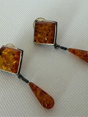 STATE Vintage Amber Earrings Pre-owned Sterling Silver
